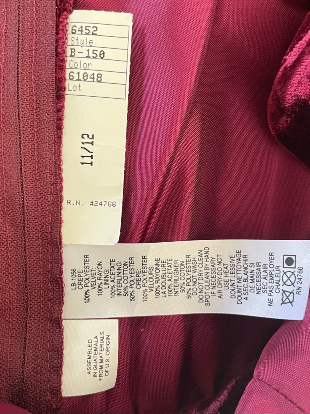Vintage ALFRED ANGELO Burgundy Velvet Crepe Empire Waist Gown Sz 11/12‎ New - Picture 5 of 8